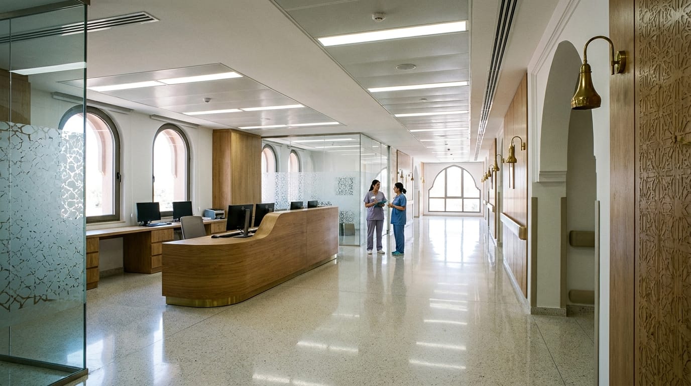 Couloir hospitalier moderne